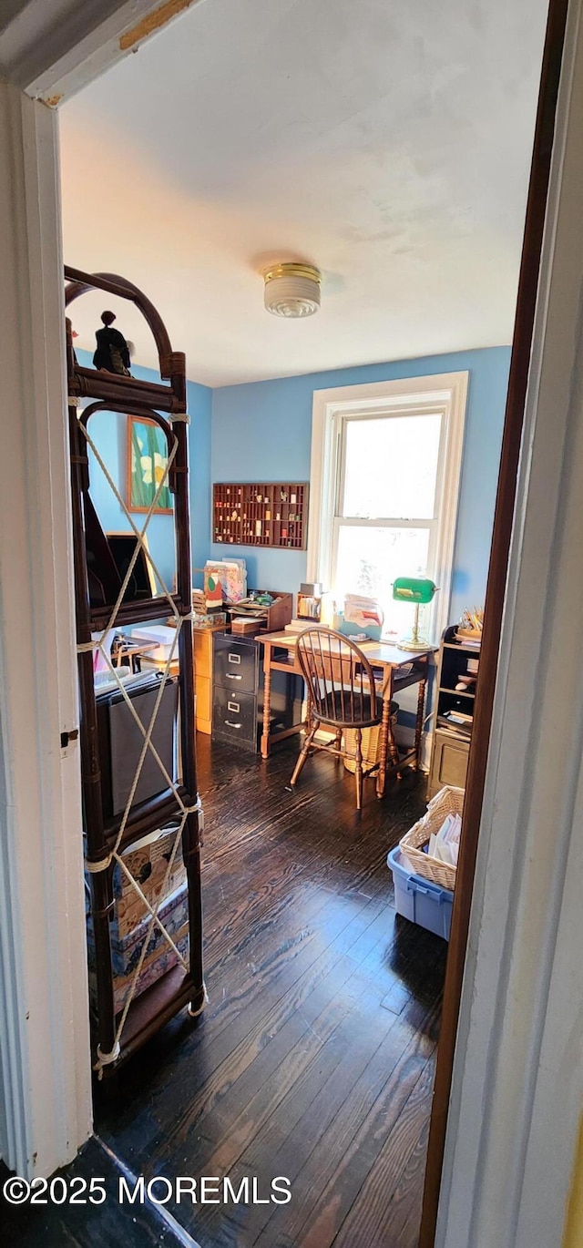 hallway featuring dark hardwood / wood-style flooring