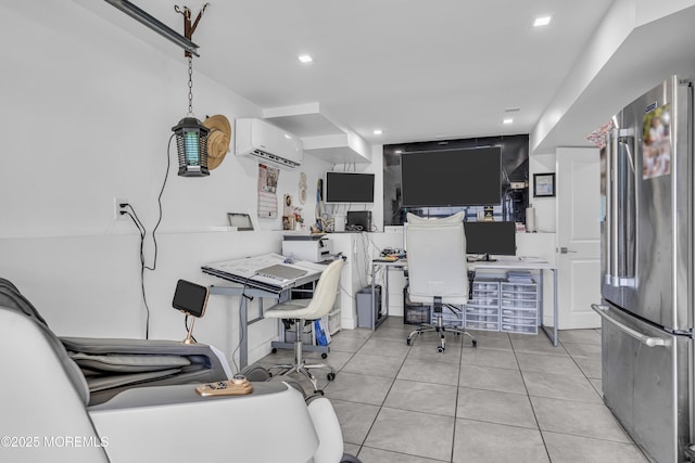 tiled home office with a wall mounted AC