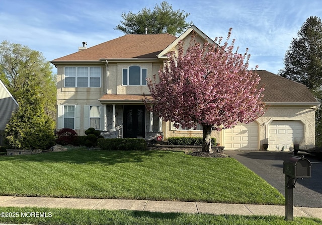 view of front facade featuring a front yard and a garage