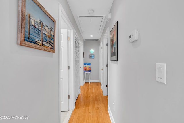 hallway with light hardwood / wood-style floors