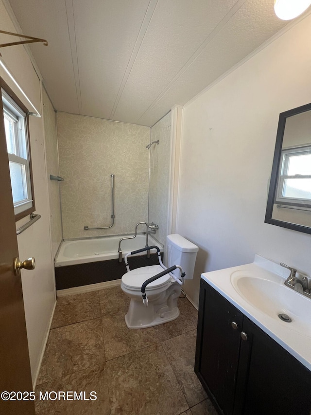 full bathroom featuring tile patterned flooring, shower / bathing tub combination, vanity, and toilet