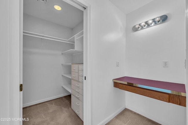 spacious closet with light carpet