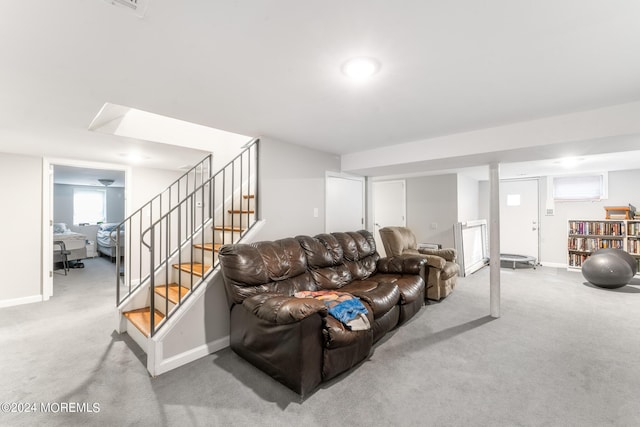 living room featuring light colored carpet