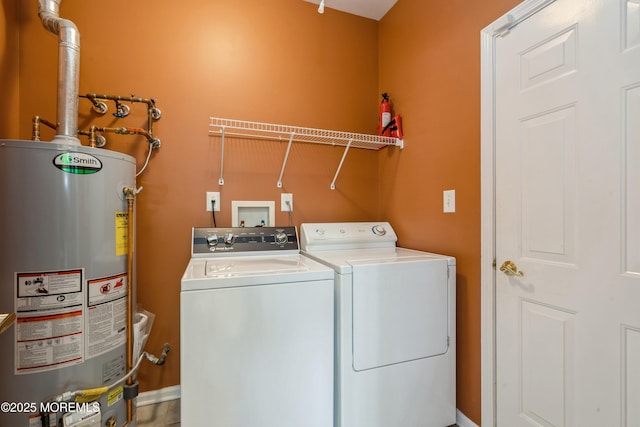 washroom featuring washer and dryer and water heater