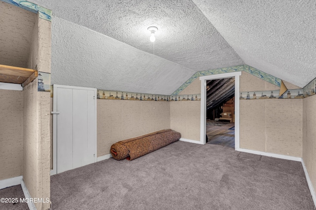 additional living space with lofted ceiling and carpet flooring