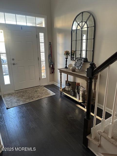 foyer featuring dark wood-type flooring and a healthy amount of sunlight