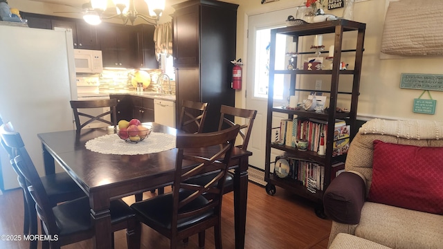 dining room with sink and dark hardwood / wood-style floors