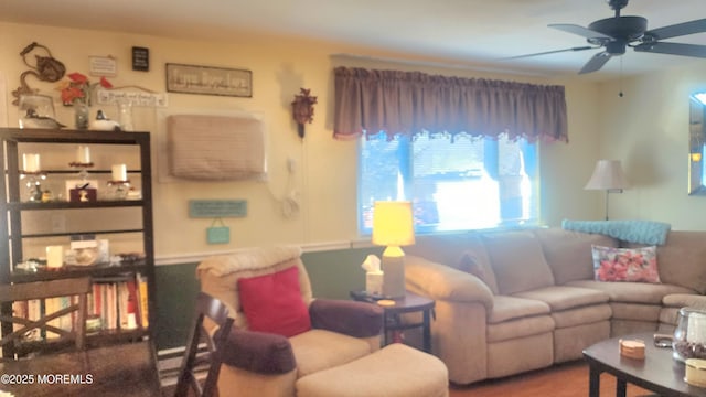 living room with ceiling fan