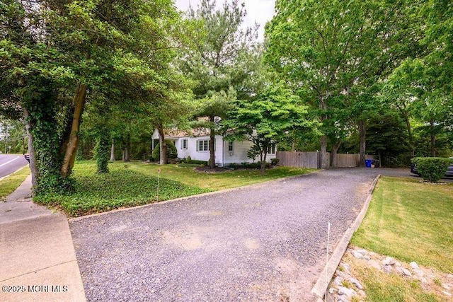 obstructed view of property with a front lawn