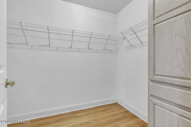 walk in closet with light hardwood / wood-style floors