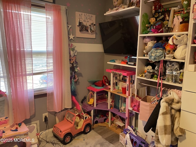 playroom with hardwood / wood-style flooring