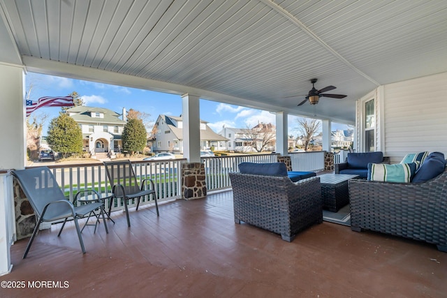 view of patio featuring ceiling fan and outdoor lounge area