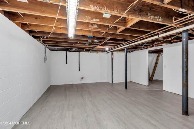 basement with hardwood / wood-style floors