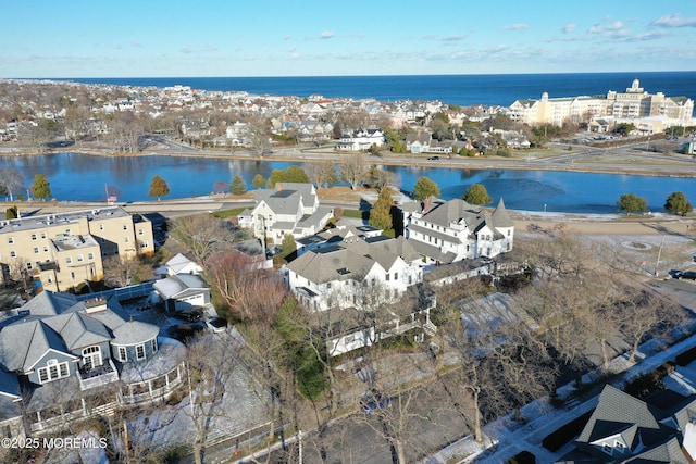 aerial view with a water view