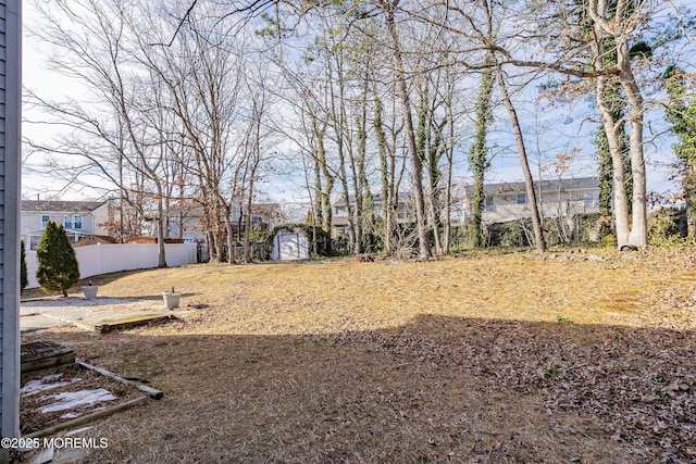 view of yard featuring a storage shed