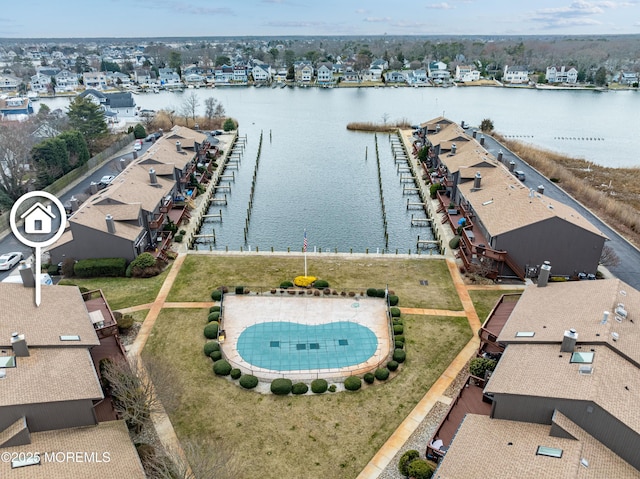 aerial view with a water view