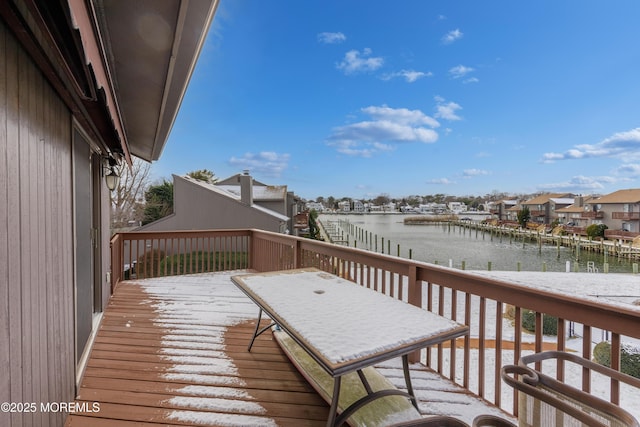 deck featuring a water view