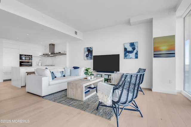 living room with light hardwood / wood-style floors