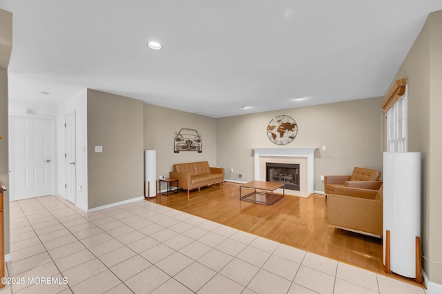 living room with light tile patterned floors