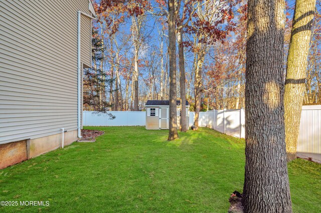 view of yard with a storage shed