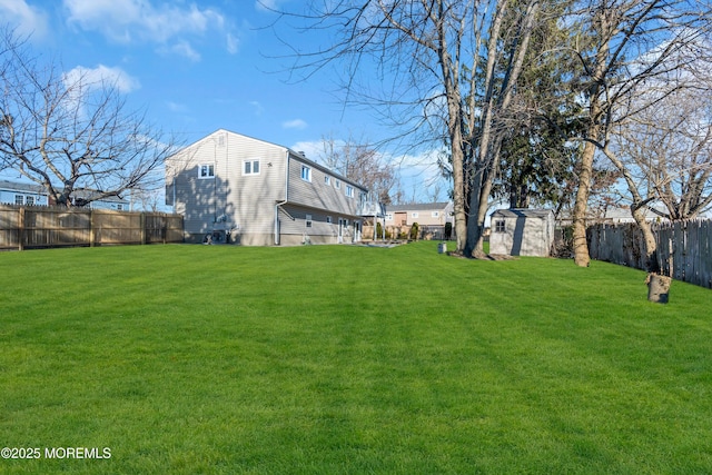 view of yard featuring a storage shed