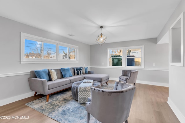 living room with light wood-type flooring