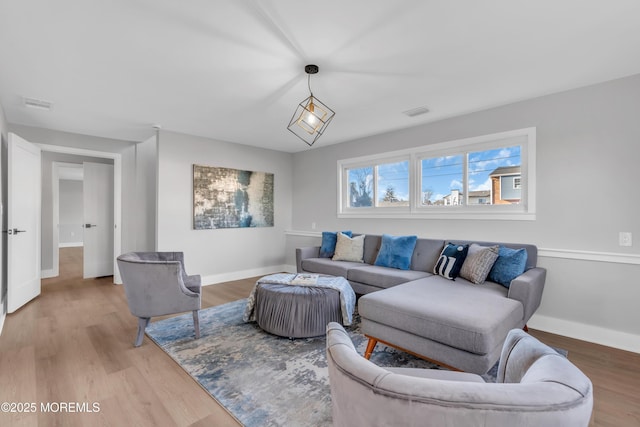 living room with light wood-type flooring