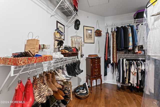 walk in closet featuring wood-type flooring