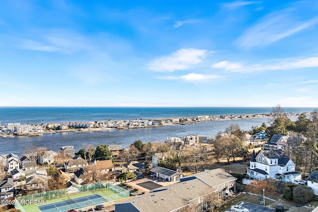 bird's eye view featuring a water view