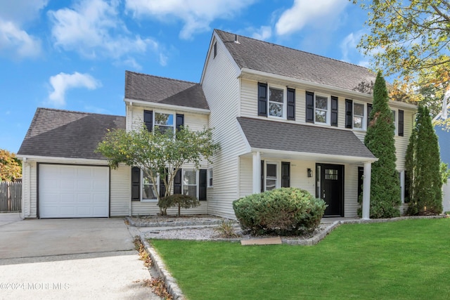 view of front facade featuring a front yard and a garage