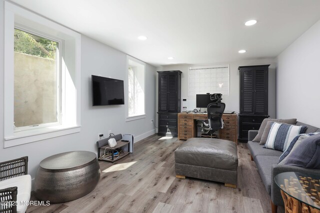 living room featuring light wood-type flooring