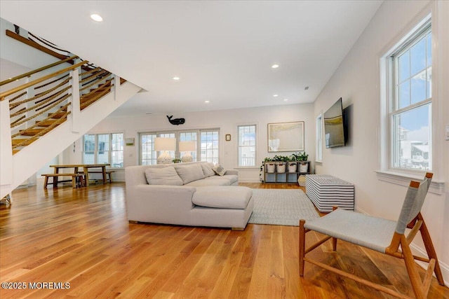 living room featuring light wood-type flooring