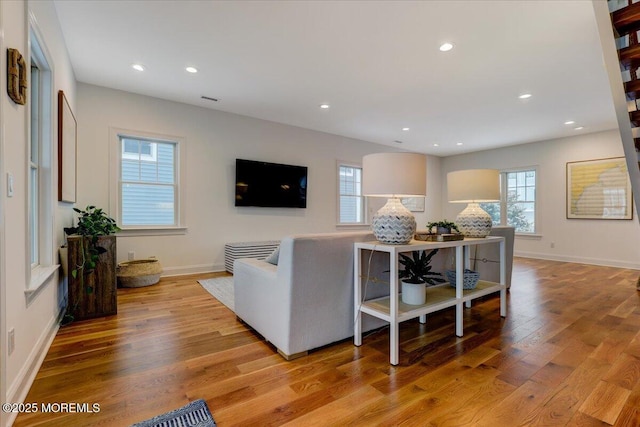 living room featuring light hardwood / wood-style flooring