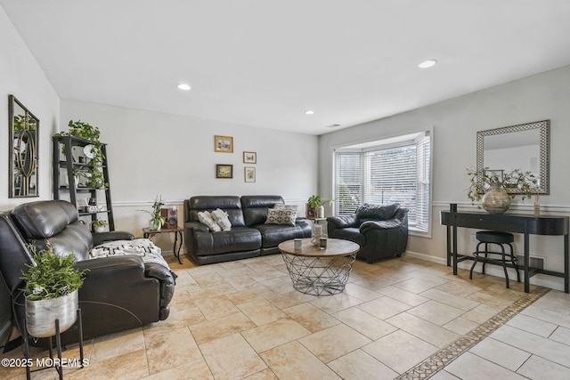 living room featuring light tile patterned floors