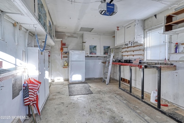 basement featuring white refrigerator