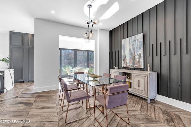 dining room with parquet floors