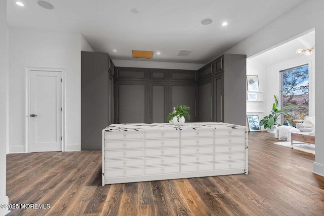 interior space featuring dark hardwood / wood-style flooring and dark brown cabinetry