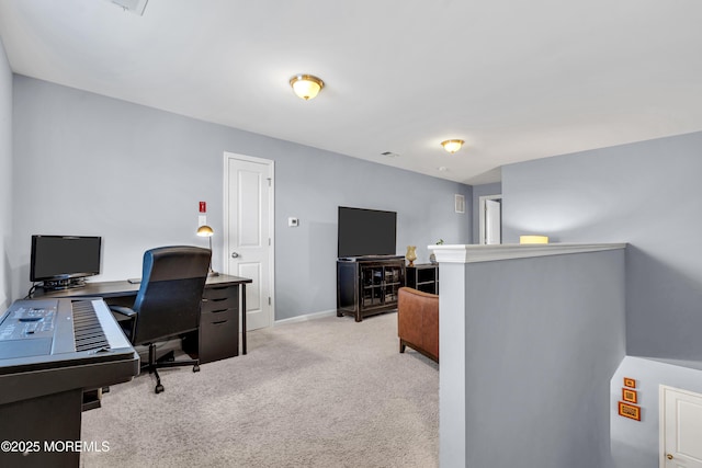 home office featuring light colored carpet