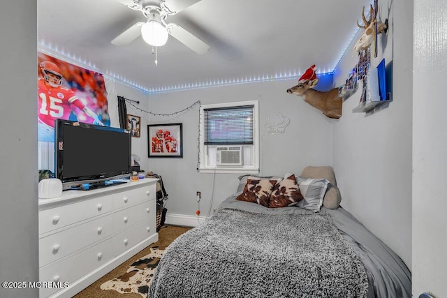 bedroom featuring ceiling fan and cooling unit