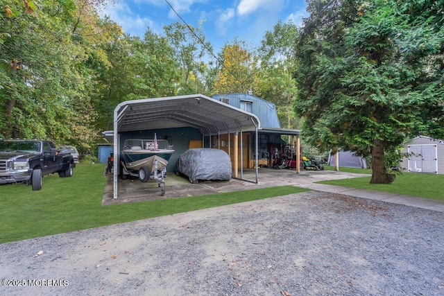 view of parking featuring a yard and a carport