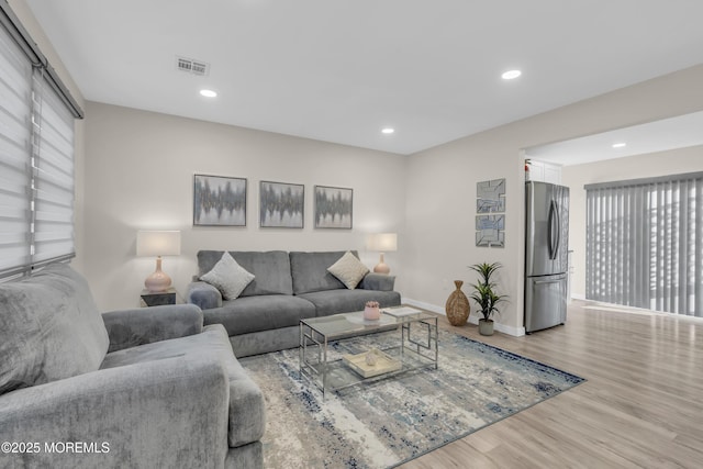 living room with light wood-type flooring