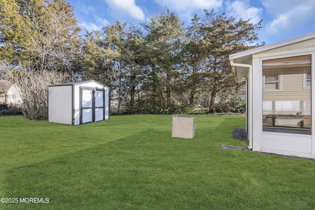 view of yard featuring a shed