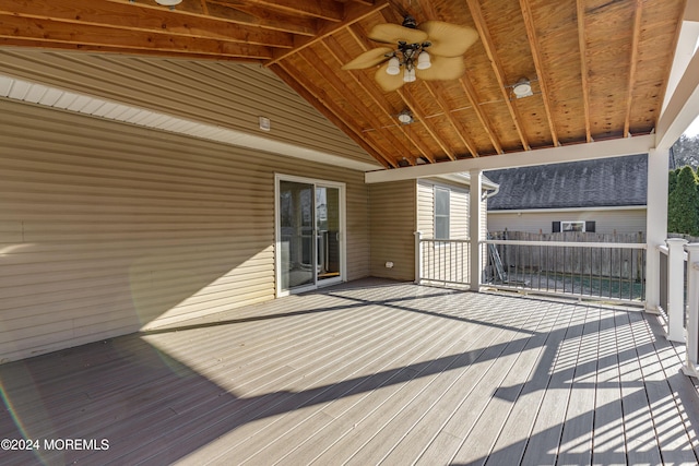 wooden deck with ceiling fan