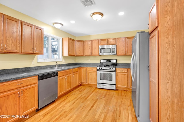 kitchen featuring sink, stainless steel appliances, and light wood-type flooring