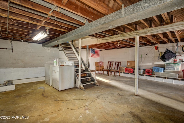 basement with separate washer and dryer