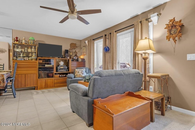 living room with ceiling fan