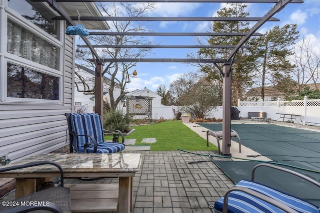 view of patio / terrace featuring a pergola