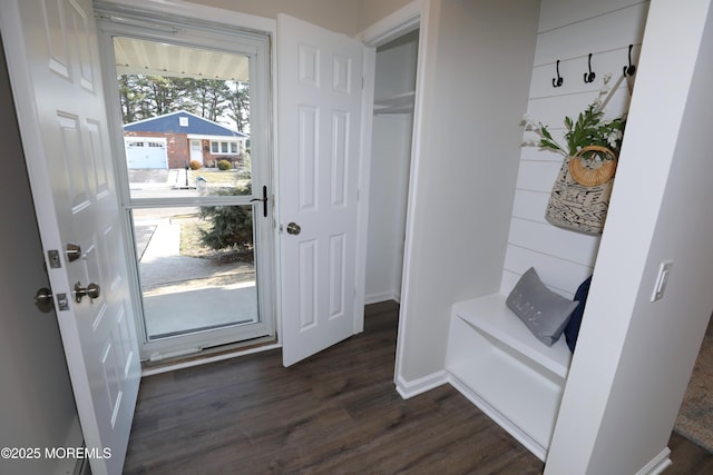 mudroom with dark hardwood / wood-style flooring