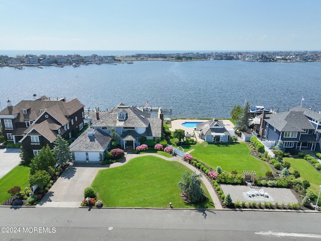 aerial view with a water view