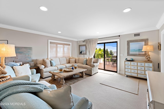 living room featuring ornamental molding